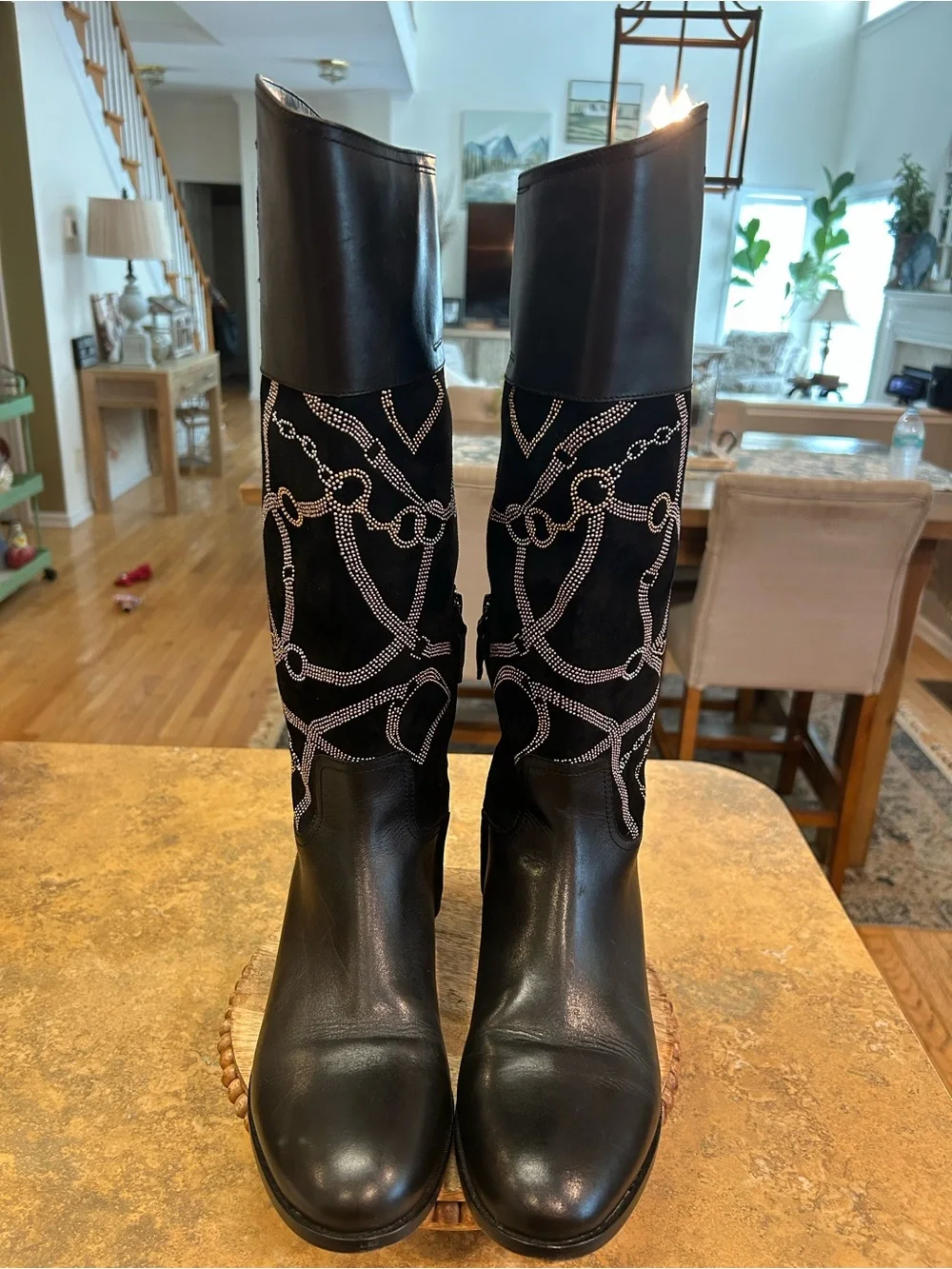 Ralph Lauren Justine Rhinestone Embellished Tall Riding Boots